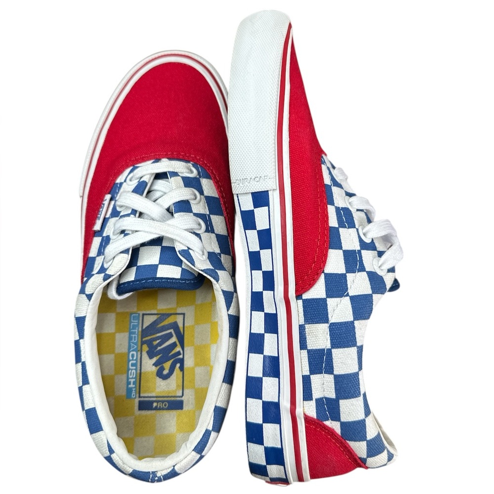 Vans Era Pro Men’s Red and Blue Checkered Sneakers. Size 6